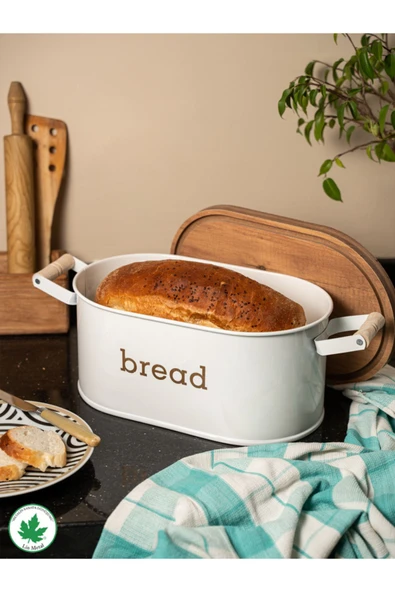 Ahşap Kapaklı Ahşap Kulplu Metal Ekmeklik (bread baskılı) ürün görseli 1