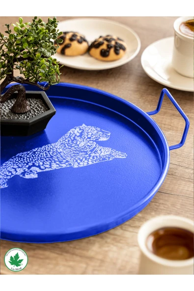 24cm Metal Kulplu Tepsi (Aslan Baskılı) - Resim 3