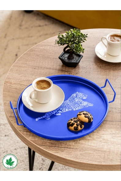 24cm Metal Kulplu Tepsi (Aslan Baskılı) ürün görseli 1