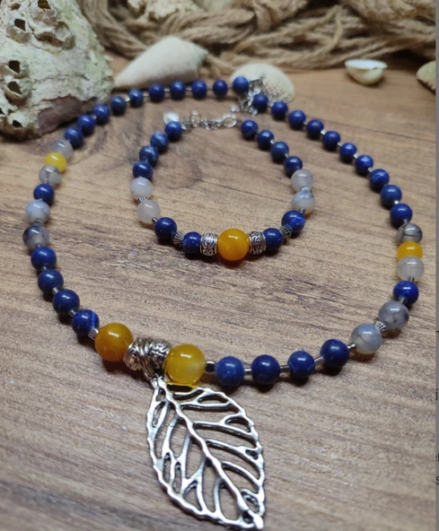 Viento Akik Lapis lazuli Kolye ve Bileklik - Resim 3