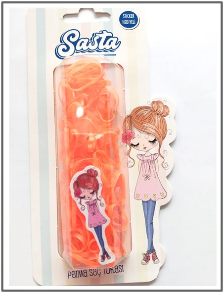 Sasta Lastik Saç Tokası Turuncu Sticker Hediyeli 3 adet ürün görseli 1