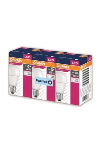 OSRAM LED LAMBA  8.5W BEYAZ IŞIK (E27 DUYLU) 3'Lü ürün görseli 1