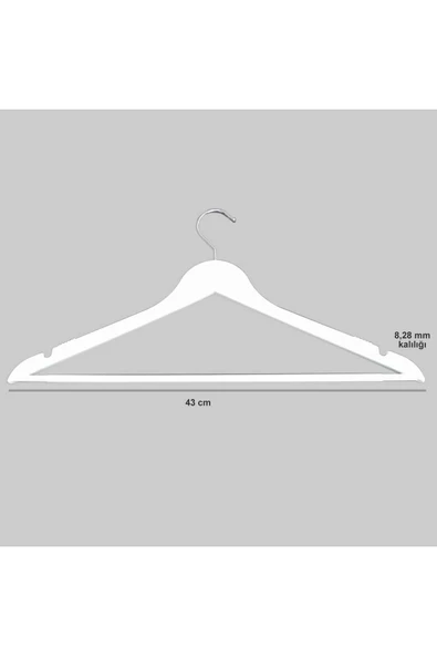 12 Adet Ahşap Görünümlü Barlı Beyaz Plastik, Elbise, Bluz, Pantolon Askısı 43 Cm 1.sınıf Kalite, Lüx ürün görseli 1