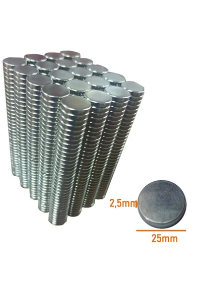 Neodyum Mıknatıs 25x2,5 mm Nikel 20 Adet Fiyatıdır. ürün görseli 1
