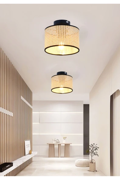 burenze Modern Tavana Sıfır Rattan Iskandinav Doğal Hazeran Hasır Tekli Avize Boheme Tasarım Hol Antre Avize ürün görseli 1