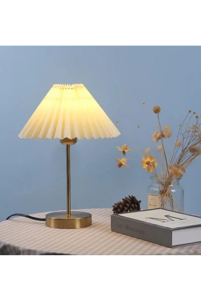burenze Modern Tasarım Umbrella Abajur Eskitme Gold Krem Şapka Abajur Masa Lambası ürün görseli 1