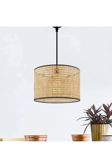 burenze Modern Rattan Boheme Tasarım Salon Mutfak Oturma Odası Avize Doğal Hazeran Tekli Avize Hasır 25 Cm ürün görseli 1