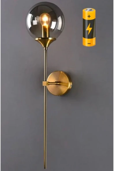 Fico Home Modern Tasarım Füme Camlı Pilli Aplik Kablosuz Tak Çalıştır Aç Kapa Butonlu Eskitme Gold Sarı ürün görseli 1