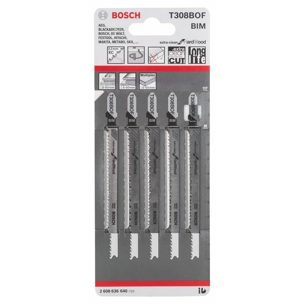 Bosch Extra Temiz Kesim Serisi Sert Ahşap İçin T 308 Bf Dekupaj Testeresi Bıçağı 5'Li Paket ürün görseli 1
