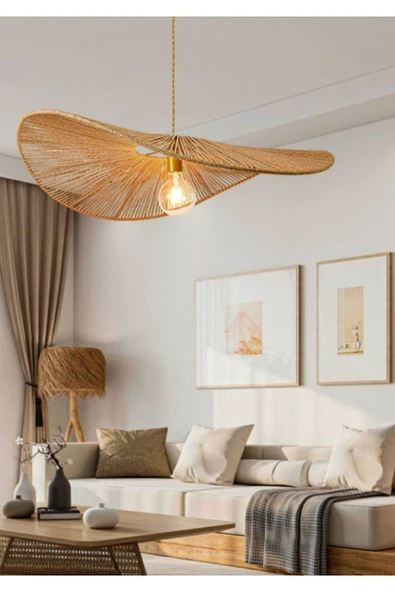 burenze Modern Tasarım Hasır Avize Rattan Boheme Sarkıt Avize 50 Cm Çap ürün görseli 1