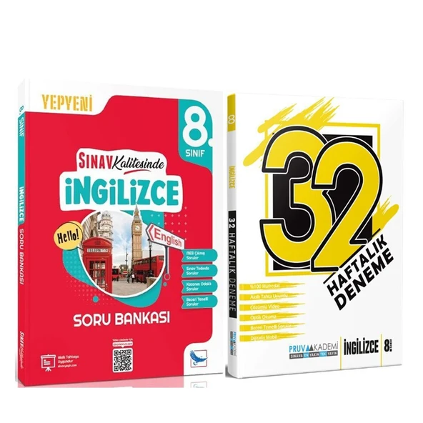 Sınav Yayınları 8. Sınıf İngilizce Soru Bankası ve Pruva 32 Haftalık Deneme Seti 2 Kitap ürün görseli 1