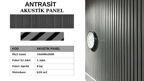 AKUSTİK DUVAR PANELİ 60x260 CM ANTRASİT ürün görseli 1