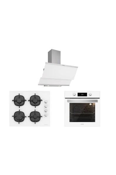 Silverline Beyaz Cam Ankastre Set (3420 Classy 60+CS5343W01+BO6504W01) ürün görseli 1