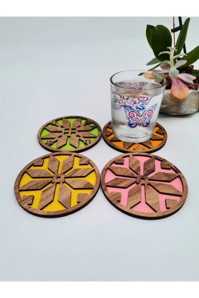 DeepCraft 4'lü Desenli Mdf Bardak Altlığı - Resim 2