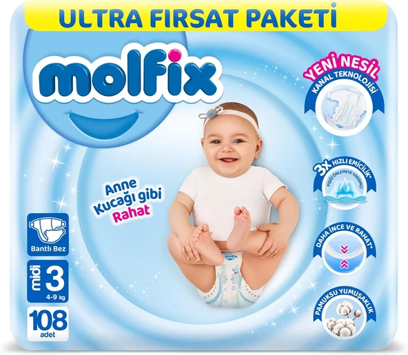 Molfix 3 Numara Midi 108'li Bebek Bezi ürün görseli 1