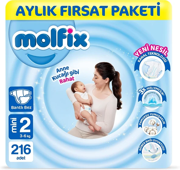 Molfix 2 Beden Mini 216'lı Bebek Bezi ürün görseli 1