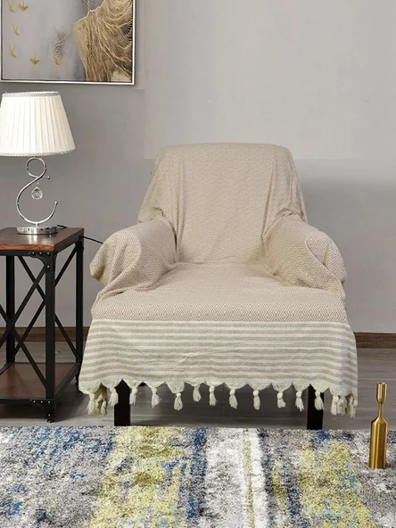 Buldan İşi Kolları Örten Pamuklu Tekli Koltuk Berjer Örtüsü 180x150 cm Pamuk Dokuma (Vizon) ürün görseli 1