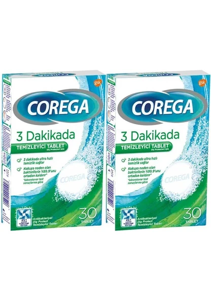 Corega 3 Dakikada 30'lu 2 Adet Protez Temizleme Tableti ürün görseli 1