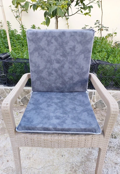2 Adet Komutan Arkalıklı Sandalye Minderi, Extra Kalın (Kalınlık 5cm)-K.Gri ürün görseli 1