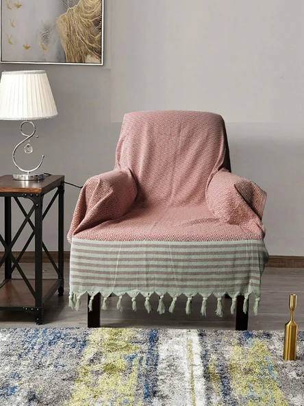 Buldan İşi Kolları Örten Pamuklu Tekli Koltuk Berjer Örtüsü 180x150 cm Pamuk Dokuma (Kiremit) ürün görseli 1