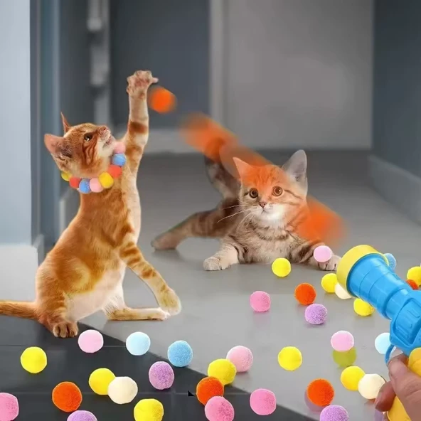TİNEKE İnteraktif Kedi Oyun Tabancası 3 Adet Peluş Top ile Eğlenceli Oyun ürün görseli 1