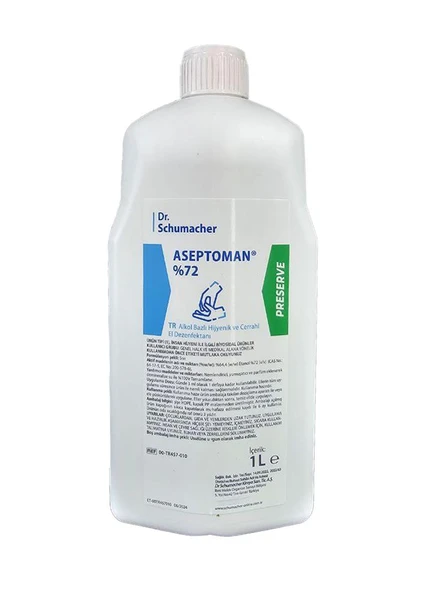 Dr.Schumacher Aseptoman %72 Alkol Bazlı Hijyenik El Dezenfektanı 1000ml ürün görseli 1