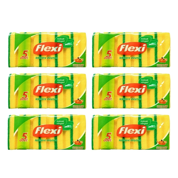 Flexi Oluklu Bulaşık Süngeri 5 li x 6 Adet ürün görseli 1
