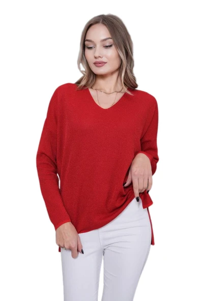 Kadın V Yaka Yaka Simli Kazak 12815 BGL-ST04225 ürün görseli 1