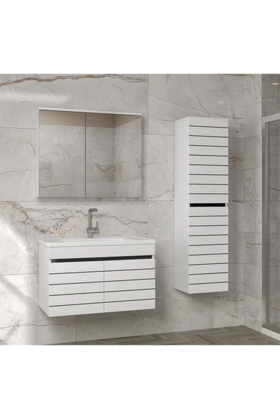 Alfa Banyo Dark Line (80 35) 115 Cm Ayna Dolaplı Boy Dolaplı Lavabolu Mdf Banyo Dolabı Seti-Hazır Kurulu- ürün görseli 1
