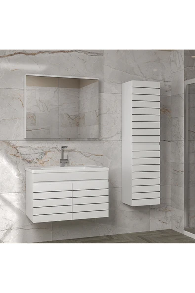 Alfa Banyo Trend Line (80 35) 115 Cm Ayna Dolaplı Boy Dolaplı Lavabolu Mdf Banyo Dolabı Seti-Hazır Kurulu- ürün görseli 1