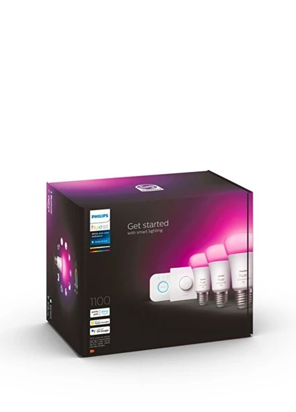Philips Hue Renkli 3'lü Akıllı Butonlu E27 Bluetooth Özellikli Akıllı Başlangıç Seti ürün görseli 1