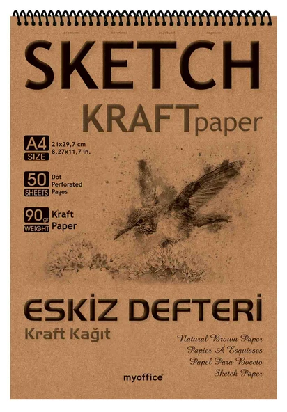 Kraft Kağıt A4 Eskiz Defteri 90 gr. Spiralli 50 Yaprak Sketchbook ürün görseli 1