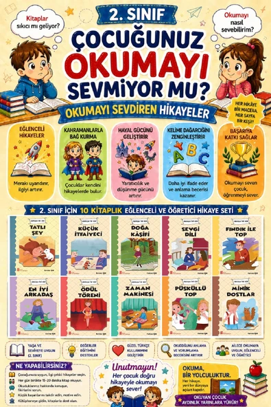 2.Sınıflar İçin Okumayı Sevdiren Dostluk, Macera, Heyecan İçeren 10 lu Hikaye Seti ürün görseli 1