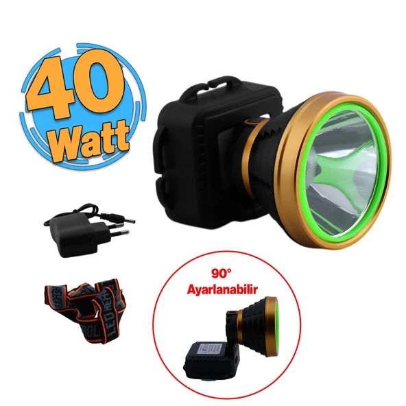 Küçük Başlı Kafa Lambası 40 W Şarjlı Ledli Pilli Kamp Kafa Feneri 3 Fonksiyonlu 16 Saat Işık Süresi ürün görseli 1