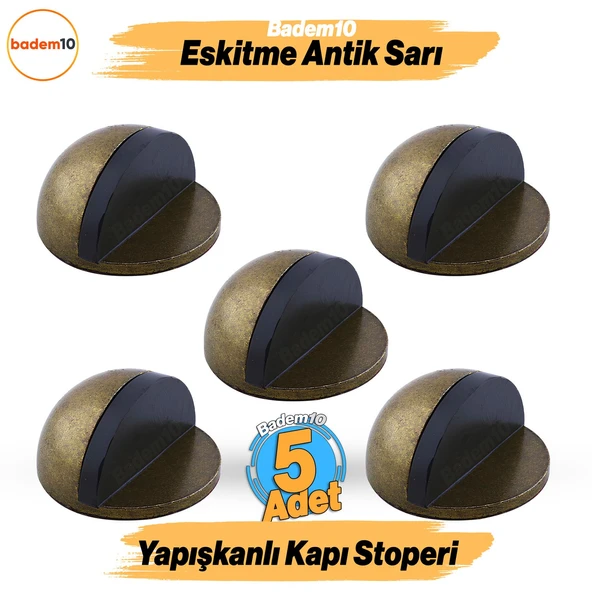Yarımay 5 Adet Eskitme Antik Sarı Kapı Stoperi Tamponu Metal Kapı Altı Kolu Stopu Durdurucu Tutucu ürün görseli 1