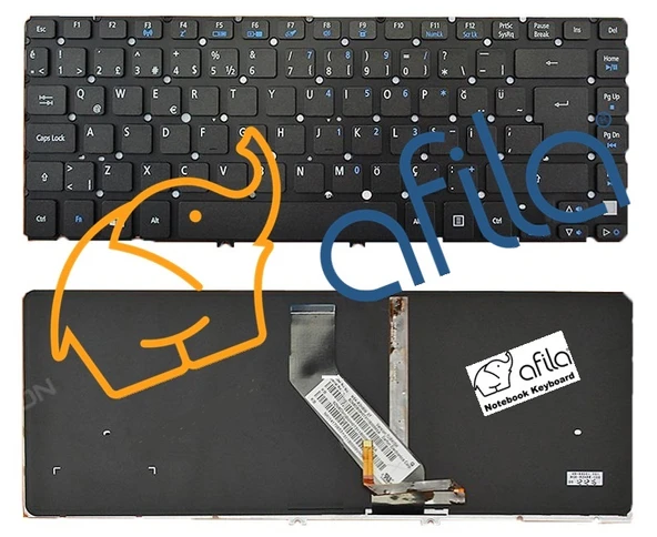 Acer Aspire R3-471, R3-471T, R3-471TG Notebook Klavyesi - Tuş Takımı / Siyah - TR - ışıklı ürün görseli 1