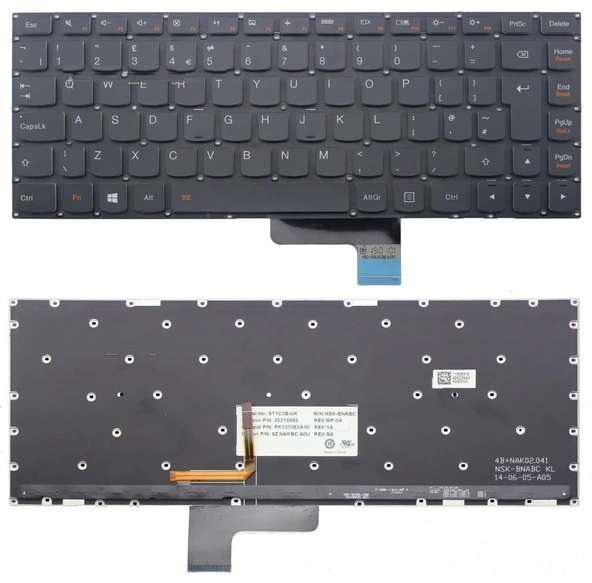 Lenovo E31-70 Yoga 2 - 13 Notebook Klavyesi - Siyah -TR - Işıklı ürün görseli 1