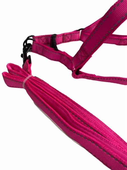 Neon Pembe Fosforlu Göğüs ve Gezdirme Tasma Seti (göğüs 55-70 cm) ürün görseli 1
