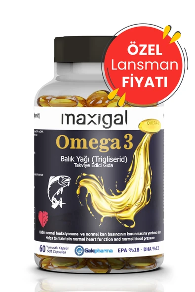 Maxigal Omega 3 Balık Yağı, 60 Yumuşak Kapsül, EPA%18 - DHA%12 ürün görseli 1