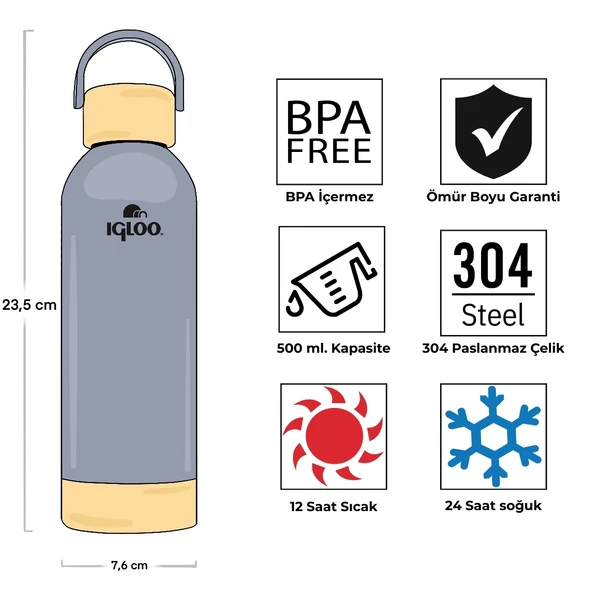 Igloo Hydrate Pro Termos 500ml-DUMAN MAVİ - Resim 11