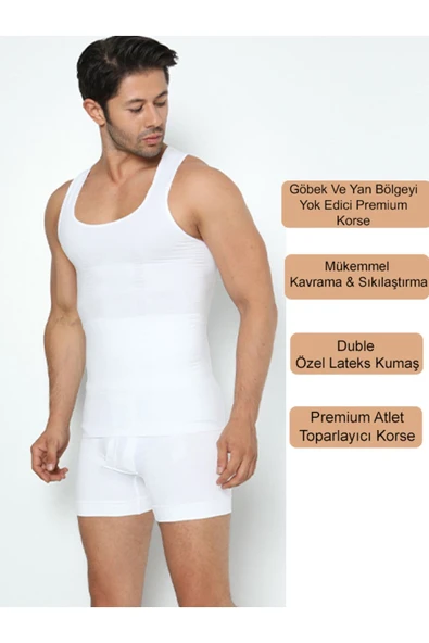 Erkek Beyaz Slim N Lift Tipi  Göbek Korsesi Baklava Tipi Atlet ürün görseli 1
