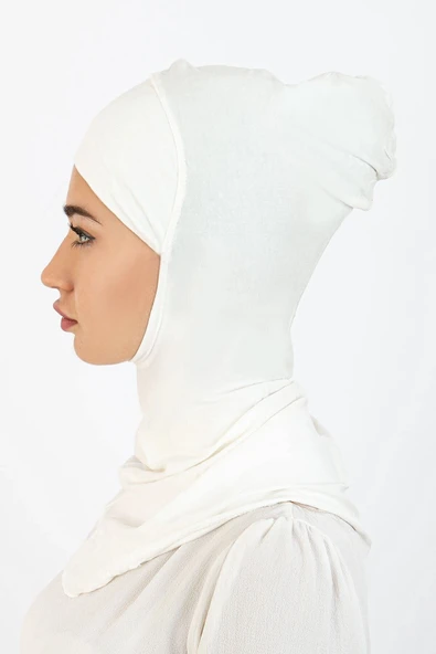 Boyunluklu Hijab Bone Beyaz 03 Ebhb-st224 - Resim 3