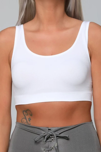 Kadın Beyaz Pedli Kalın Askılı Büstiyer Crop ürün görseli 1