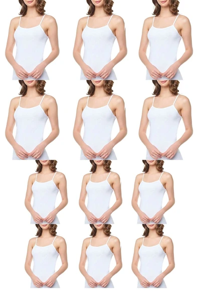 Kadın Beyaz İp Askılı Pamuklu Atlet 12'li Set ürün görseli 1