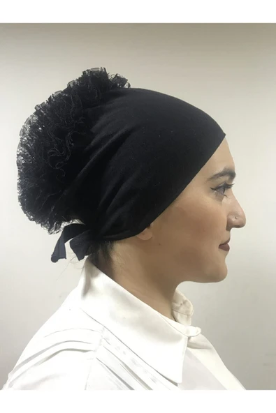Fırfırlı Bone Önü Dikişsiz (Siyah) ürün görseli 1