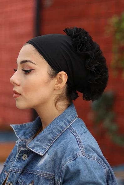Kadın Siyah Lüks Fırfırlı Bone ürün görseli 1
