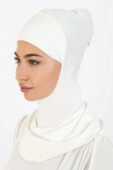 Boyunluklu Hijab Bone Beyaz 03 Ebhb-st224 ürün görseli 1