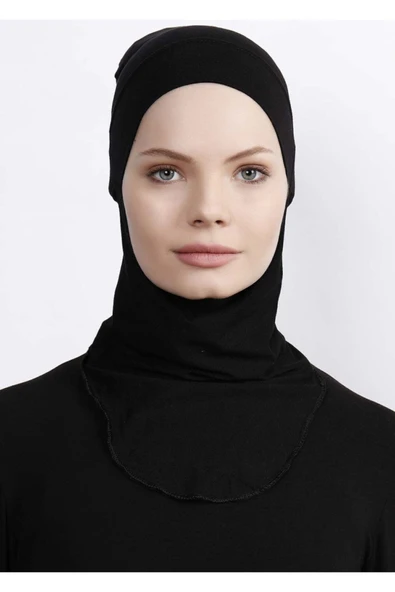 Kadın Tesettür Siyah Boyunluklu Bone - Resim 2