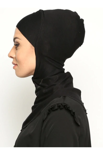 Boyunluklu Hijab Bone - Siyah - - Resim 2