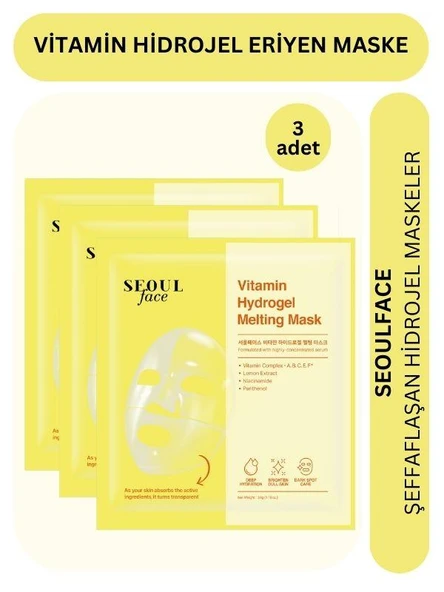 Dermal Seoulface Vitamin Hydrojel Şeffaflaşan Eriyen Maske 34g 3 Adet ürün görseli 1